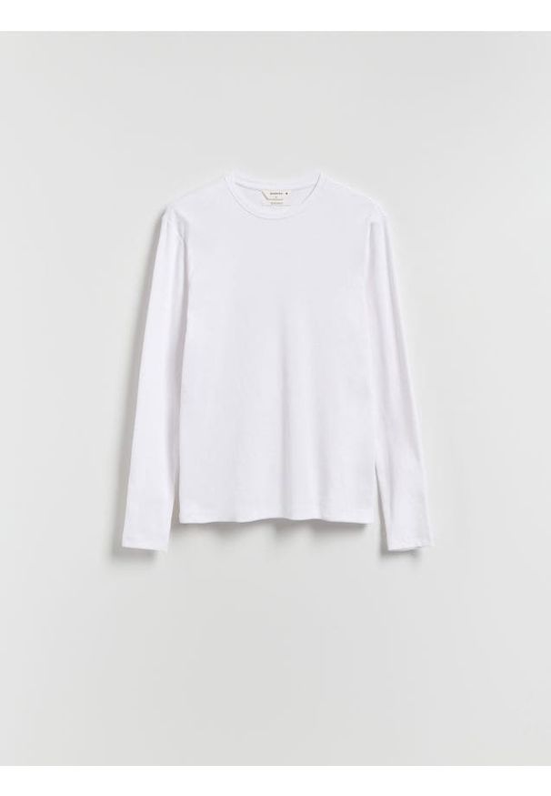 Reserved - Longsleeve super slim fit - biały. Kolor: biały. Materiał: włókno, bawełna. Długość rękawa: długi rękaw