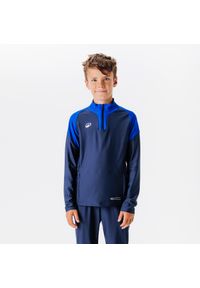 KIPSTA - Bluza piłkarska dla dzieci Kipsta Viralto Club na krótki suwak. Kolor: niebieski. Materiał: poliester, materiał. Długość: krótkie. Sport: piłka nożna