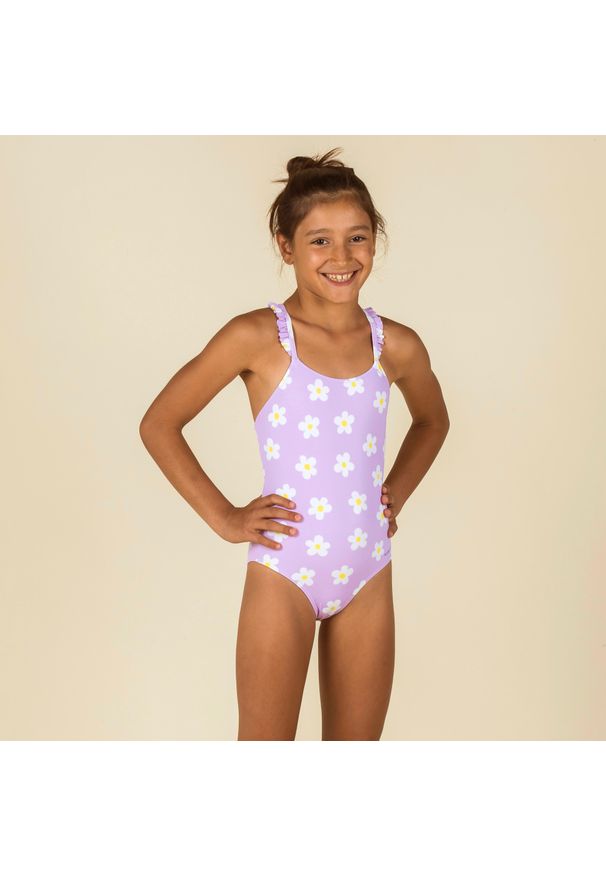 Decathlon - Strój jednoczęściowy pływacki dla dzieci Nabaiji Lila Marg. Kolor: szary, wielokolorowy, biały. Materiał: poliester, poliamid, materiał, elastan. Wzór: kolorowy