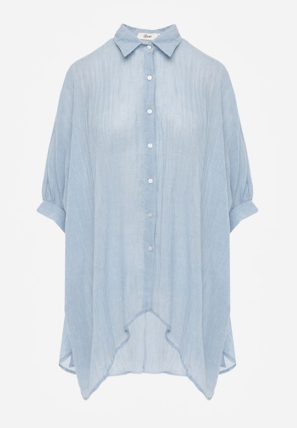 Renee - Jasnoniebieska Nietoperzowa Koszula na Lato ze Zwiewnej Bawełny o Kroju Oversize Caeilla. Kolor: niebieski. Materiał: bawełna. Sezon: lato. Styl: elegancki, wakacyjny, klasyczny