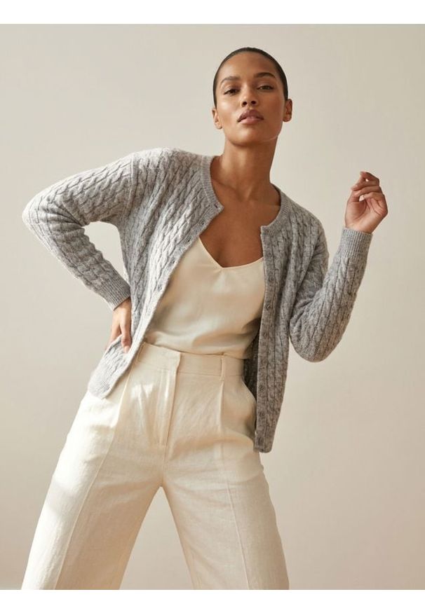 Sinsay - Kardigan z dekoracyjnym splotem - szary. Kolor: szary. Wzór: ze splotem