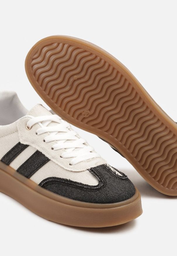 Renee - Czarno-Beżowe Sneakersy Tenisówki na Kauczukowej Podeszwie Ardisora. Okazja: na co dzień. Kolor: czarny. Materiał: kauczuk. Wzór: aplikacja