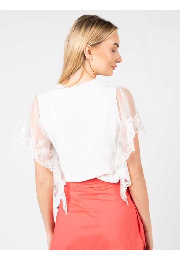 Pinko Top "Tama" | 100187 A0IF | Kobieta | Biały. Okazja: na co dzień. Kolor: biały. Materiał: jedwab, acetat. Długość: długie. Wzór: koronka, aplikacja. Styl: casual, elegancki