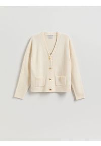 Reserved - Wełniany kardigan - kremowy. Kolor: kremowy. Materiał: wełna