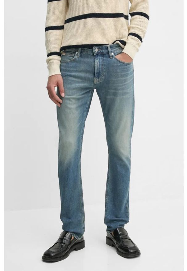Calvin Klein - CALVIN KLEIN Błękitne męskie jeansy Slim, Rozmiar 33/34. Okazja: na co dzień. Kolor: niebieski. Styl: casual
