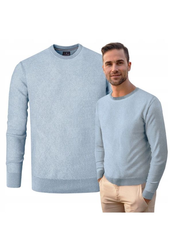 Męski Sweter Bawełniany, Delikatna Faktura Materiału - Pako Jeans - Niebieski. Kolor: niebieski. Materiał: bawełna. Styl: klasyczny, elegancki