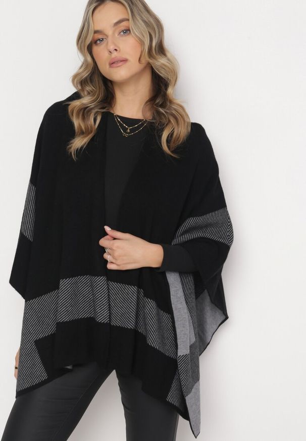Born2be - Czarny Niezapinany Kardigan Ponczo Oversize Shelsie. Kolor: czarny
