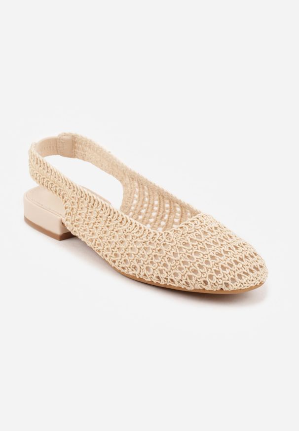 Renee - Beżowe Balerinki Slingback VICES z Cholewką z Plecionki Lilinova. Kolor: beżowy. Materiał: len. Szerokość cholewki: normalna. Styl: boho, elegancki