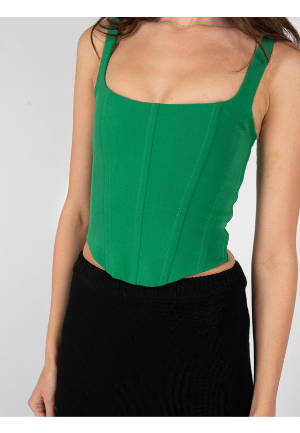Patrizia Pepe Top | 1C1324/A111A | Kobieta | Zielony. Typ kołnierza: dekolt gorset. Kolor: zielony. Materiał: elastan, poliester, wiskoza. Długość rękawa: na ramiączkach. Długość: długie. Styl: elegancki
