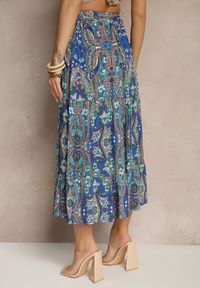 Renee - Niebieska Spódnica z Wiskozy Ozdobiona Motywem Paisley Ellivae. Okazja: na co dzień. Kolor: niebieski. Materiał: wiskoza. Wzór: paisley, aplikacja. Styl: elegancki, casual #3