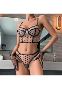 Intica - Komplet bielizny z usztywnianym biustonoszem i figami w kropki Ailish. Kolor: czarny. Materiał: materiał. Wzór: kropki #3