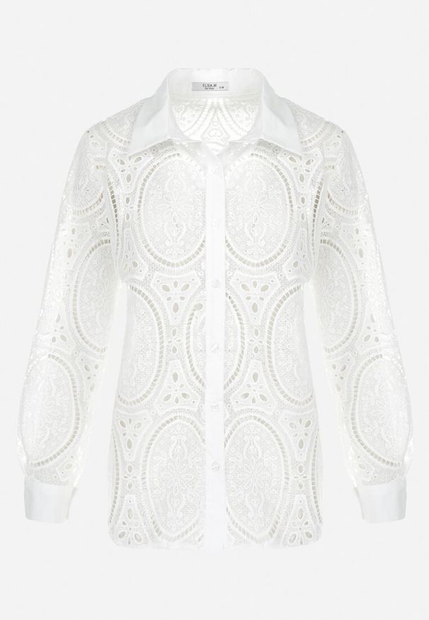Born2be - Biała Koszula Koronkowa Coillie. Kolor: biały. Materiał: koronka. Długość rękawa: długi rękaw. Długość: długie. Styl: klasyczny