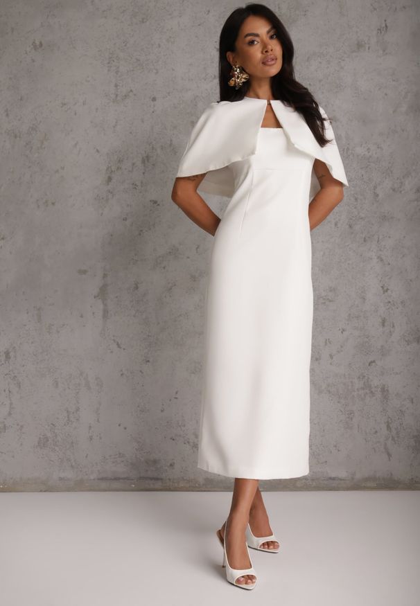 Renee - Biała Sukienka VICES o Dopasowanym Kroju z Narzutką Kelaleno. Okazja: na randkę, na imprezę. Kolor: biały. Materiał: poliester. Długość rękawa: na ramiączkach. Typ sukienki: dopasowane