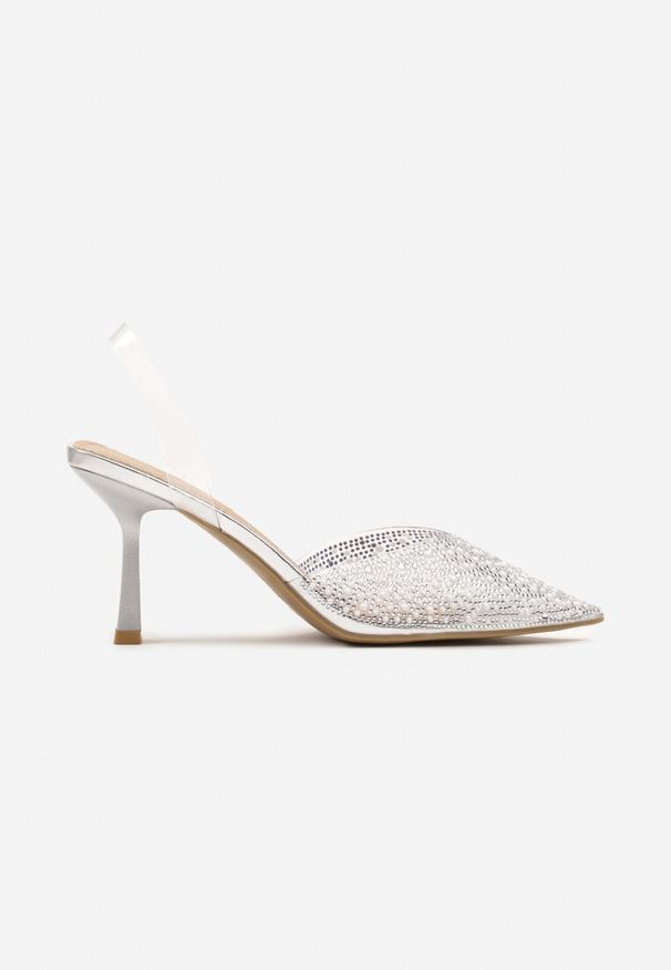 Renee - Srebrne Sandały Vices na Szpilce Slingback ze Skórzaną Wkładką i Cyrkoniami Ovifa. Zapięcie: pasek. Kolor: srebrny. Materiał: skóra. Sezon: lato. Obcas: na szpilce. Styl: elegancki
