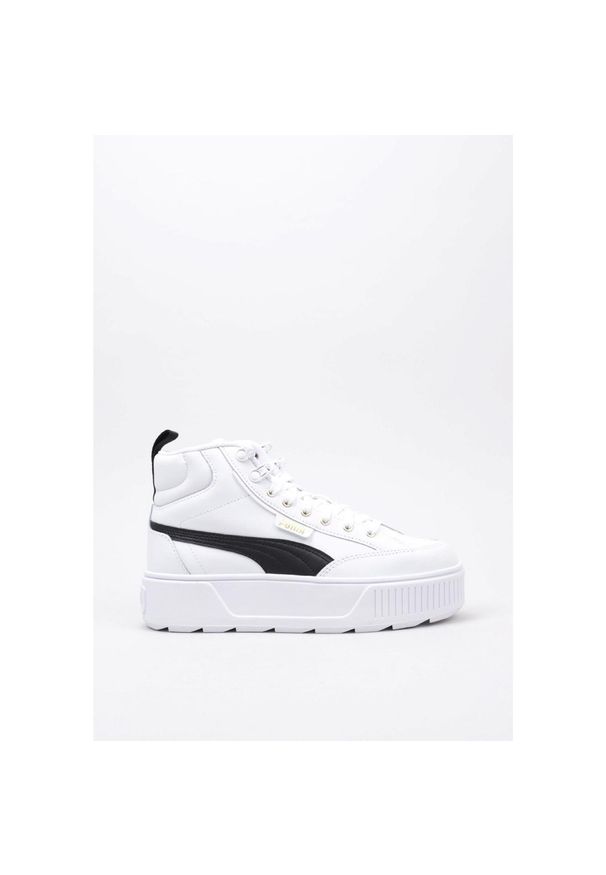 Buty do chodzenia damskie Puma Karmen Mid. Wysokość cholewki: za kostkę. Zapięcie: sznurówki. Kolor: biały. Materiał: syntetyk, materiał. Szerokość cholewki: normalna. Sport: turystyka piesza