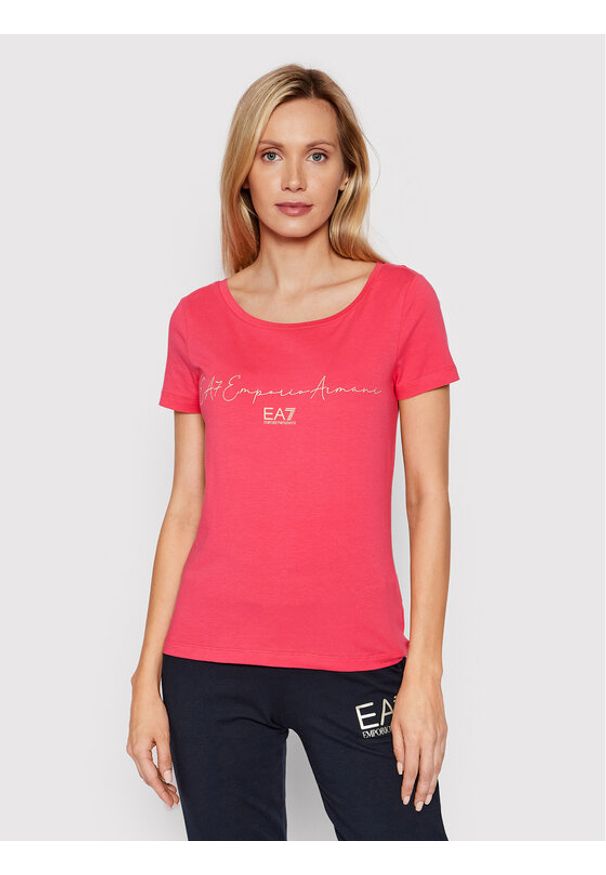 EA7 Emporio Armani T-Shirt 3LTT16 TJCRZ 1410 Różowy Regular Fit. Kolor: różowy. Materiał: bawełna