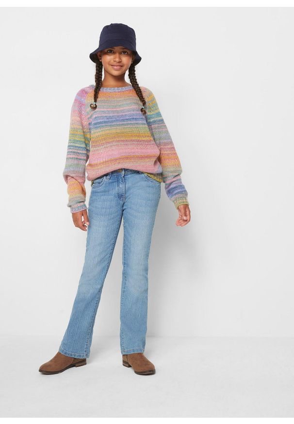 bonprix - Sweter z dzianiny o splocie grubych oczek. Kolor: różowy. Materiał: dzianina. Wzór: ze splotem