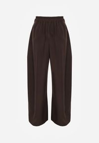 Born2be - Brązowe Spodnie Garniturowe z Szerokimi Nogawkami i Zakładkami w Talii Savara. Okazja: do pracy, na co dzień, na spotkanie biznesowe. Stan: podwyższony. Kolor: brązowy. Styl: elegancki, biznesowy, casual #5