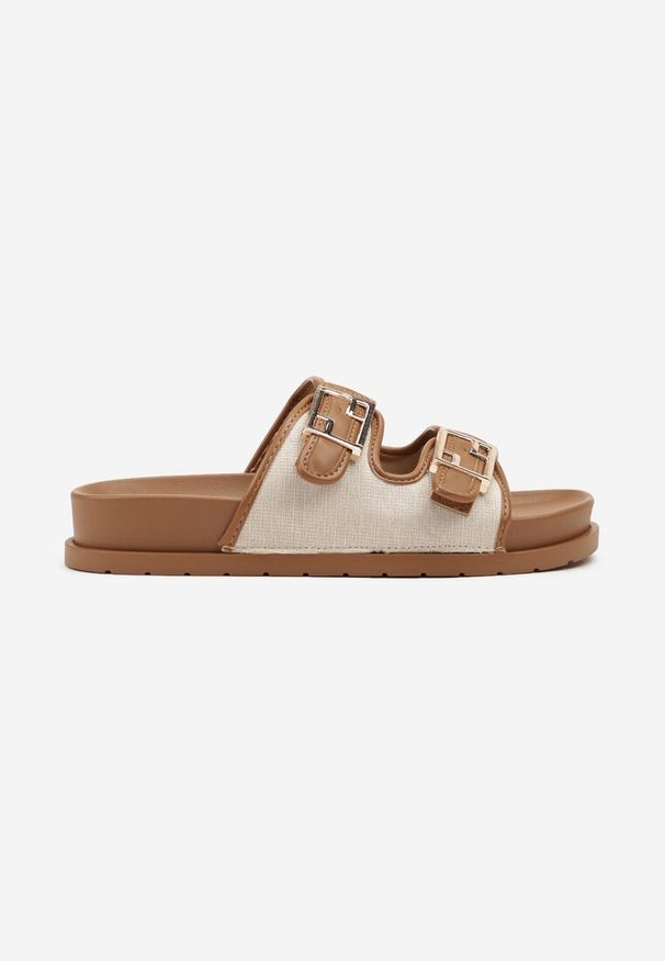 Born2be - Brązowe Casualowe Klapki z Paskami z Klamrami Redunise. Okazja: na co dzień. Kolor: brązowy. Materiał: jeans. Styl: casual