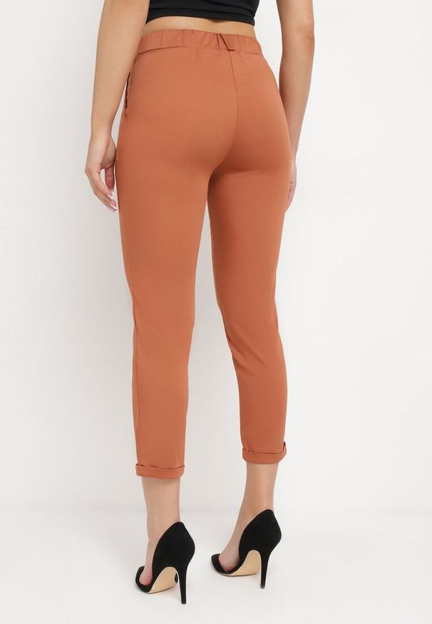 Born2be - Brązowe Spodnie z Regularną Talią i Gumką w Pasie Suirelle. Kolor: brązowy. Styl: elegancki