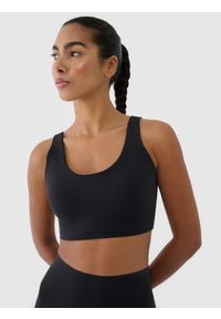 4f - 4F Biustonosz treningowy ze średnim wsparciem - czarny XS. Kolor: czarny. Materiał: guma, elastan, materiał, włókno, dzianina, syntetyk. Wzór: jednolity, gładki, ze splotem. Sport: kolarstwo, bieganie, fitness #2