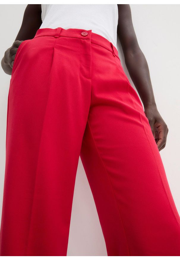 bonprix - Spodnie Marlena. Kolor: czerwony. Materiał: materiał. Styl: klasyczny