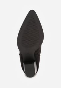 Renee - Czarne Brokatowe Botki Kowbojki na Słupku Remirra. Okazja: na co dzień. Nosek buta: szpiczasty. Kolor: czarny. Materiał: jeans. Wzór: aplikacja. Obcas: na słupku. Styl: casual, elegancki #7