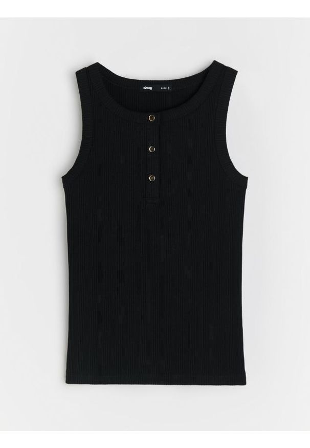 Sinsay - Bawełniana bluzka bez rękawów z guzikami - czarny. Kolor: czarny. Materiał: bawełna. Długość rękawa: bez rękawów