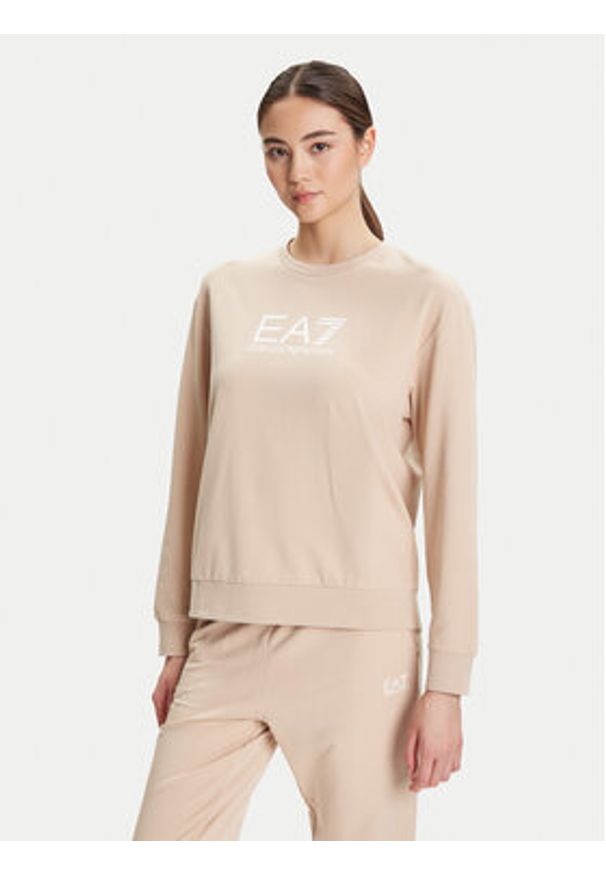 EA7 Emporio Armani Dres 7W000115 AF13135 U1046 Beżowy Regular Fit. Kolor: beżowy. Materiał: bawełna