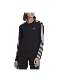 Adidas - Koszulka adidas Sportswear Essentials 3-Stripes Long Sleeve HF7261 - czarna. Kolor: czarny. Materiał: materiał, bawełna. Długość rękawa: długi rękaw. Długość: długie. Wzór: paski, aplikacja
