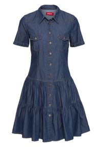 Sukienka dżinsowa z guzikami, krótki rękaw bonprix niebieski. Kolor: niebieski. Długość rękawa: krótki rękaw #1