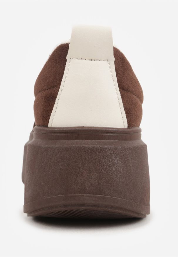 Born2be - Brązowe Sneakersy Kultowe Tenisówki na Platformie z Koturnem Elisara. Okazja: na spacer. Kolor: brązowy. Materiał: jeans. Obcas: na koturnie. Sport: turystyka piesza