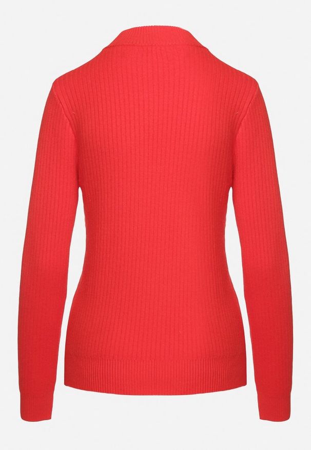 Born2be - Czerwony Sweter z Wiskozą i Golfem z Elastycznego Prążkowanego Materiału Nikiella. Okazja: na co dzień. Typ kołnierza: golf. Kolor: czerwony. Materiał: wiskoza, prążkowany, materiał. Styl: klasyczny, casual, elegancki