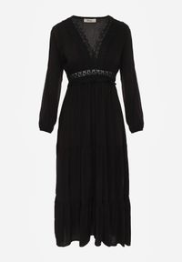 Born2be - Czarna Rozkloszowana Sukienka z Koronką Brightyn. Kolor: czarny. Materiał: koronka. Wzór: koronka. Długość: maxi #7