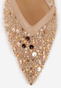 Born2be - Ciemnobeżowe Czółenka VICES z Siateczki na Szpilce Ozdobione Perełkami i Cekinami Talilody. Okazja: na co dzień. Kolor: beżowy. Wzór: aplikacja. Obcas: na szpilce. Styl: casual, elegancki #4
