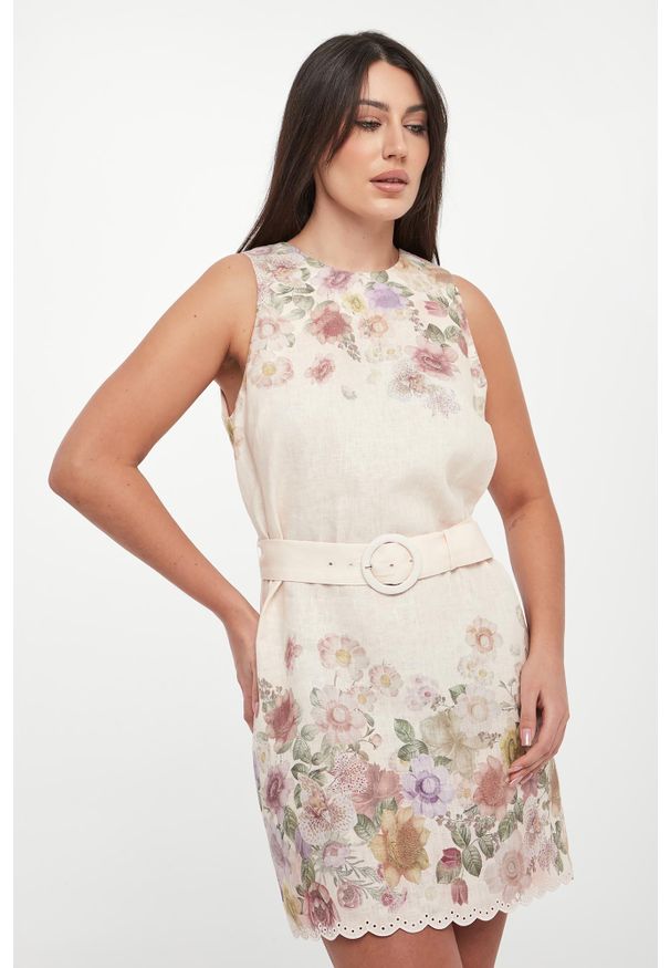 Twinset Milano - Sukienka lniana w kwiaty TWINSET. Materiał: len. Wzór: kwiaty