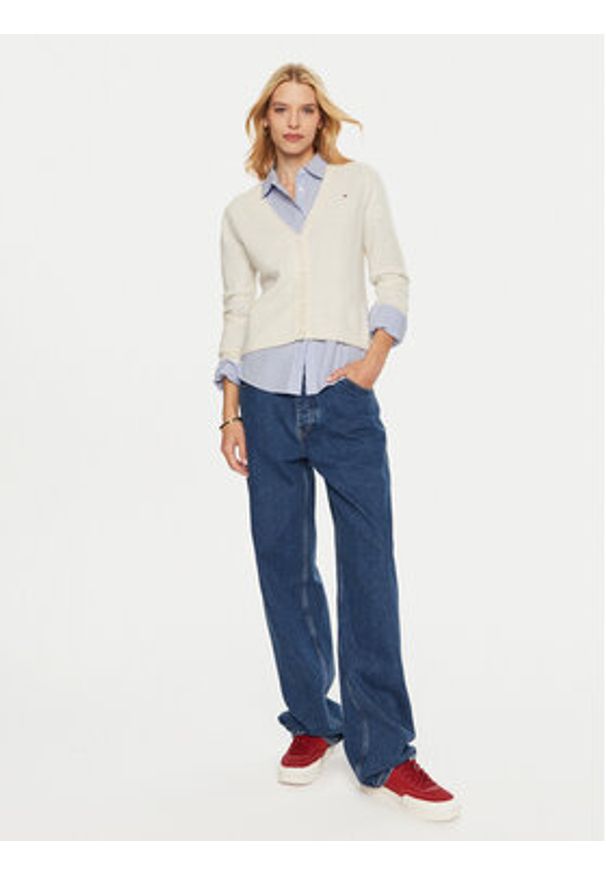 TOMMY HILFIGER - Tommy Hilfiger Kardigan WW0WW43092 Beżowy Regular Fit. Kolor: beżowy. Materiał: wełna
