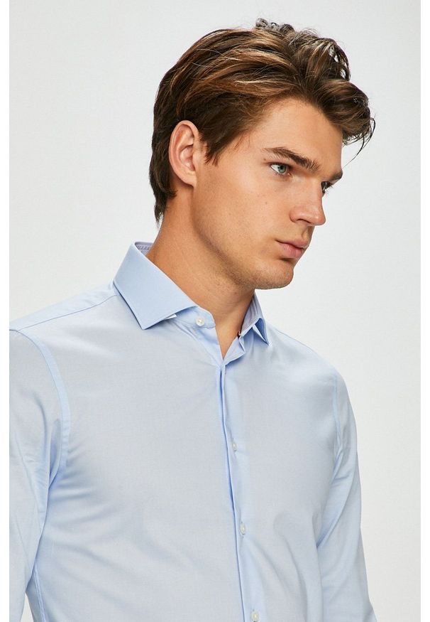 Tommy Hilfiger Tailored - Koszula. Typ kołnierza: kołnierzyk włoski. Kolor: niebieski. Materiał: tkanina. Wzór: gładki