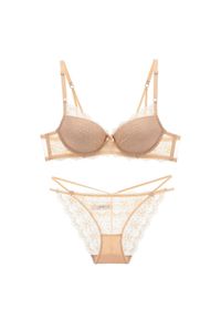 Intica - Koronkowy komplet bielizny z figami Pratibha. Kolor: beżowy. Materiał: koronka. Wzór: koronka