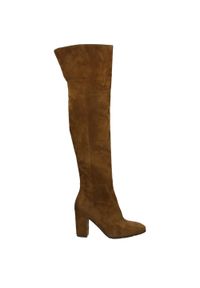 Venezia - BRĄZOWE KOZAKI ZE SKÓRY ZAMSZOWEJ AH90 CAM CUOI. Kolor: brązowy. Materiał: skóra, zamsz. Szerokość cholewki: normalna. Obcas: na obcasie. Wysokość obcasa: średni #1