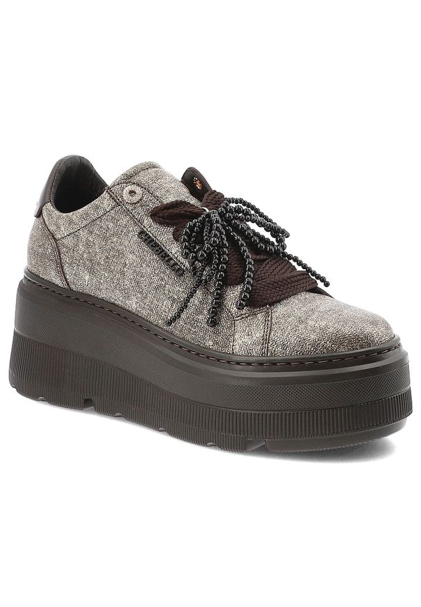 CheBello - Brązowe Sneakersy Chebello Eleganckie Obuwie Damskie. Okazja: na co dzień. Zapięcie: sznurówki. Kolor: brązowy. Szerokość cholewki: normalna. Wzór: aplikacja. Obcas: na platformie. Styl: elegancki