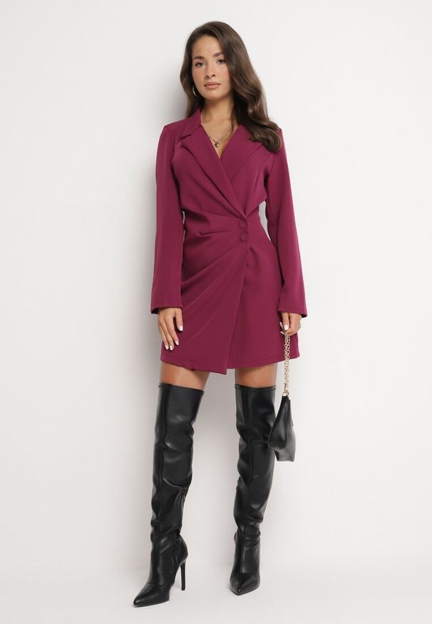 Born2be - Fioletowa Sukienka Iontheme. Okazja: na spotkanie biznesowe, do pracy. Typ kołnierza: dekolt w serek. Kolor: fioletowy. Styl: elegancki, klasyczny, biznesowy