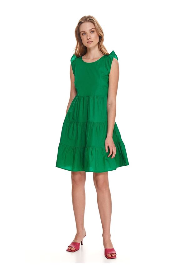 TOP SECRET - Luźna sukienka z falbanami. Kolor: zielony. Długość rękawa: na ramiączkach. Sezon: lato. Styl: wakacyjny