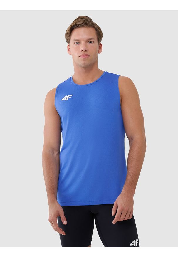 4f - 4F Tank top treningowy szybkoschnący męski - niebieski XXL. Kolor: niebieski. Materiał: dzianina, włókno, syntetyk, materiał, elastan. Wzór: gładki, ze splotem, jednolity. Sport: fitness