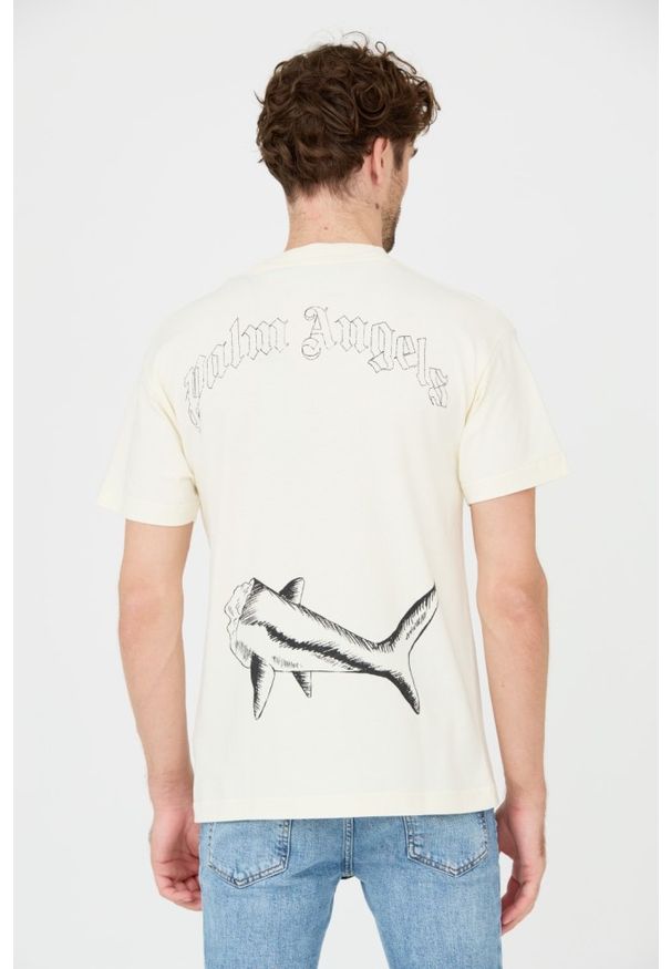 PALM ANGELS Beżowy męski t-shirt Broken Shark, Rozmiar XL. Kolor: beżowy
