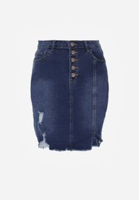 Born2be - Granatowa Jeansowa Spódnica Mini na Guziki Blunira. Kolor: niebieski. Materiał: jeans. Wzór: aplikacja. Styl: elegancki #7