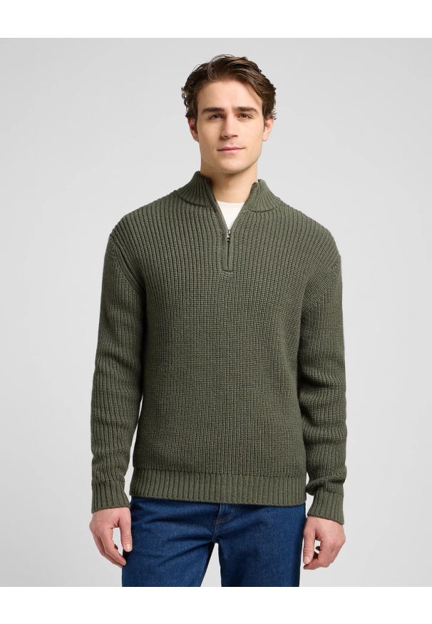 Lee - MESKI SWETER LEE CLEAN HALF ZIP KNIT OLIVE GRAY 112370539