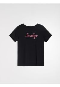 Sinsay - Bawełniana koszulka z napisem - czarny. Kolor: czarny. Materiał: bawełna. Wzór: napisy