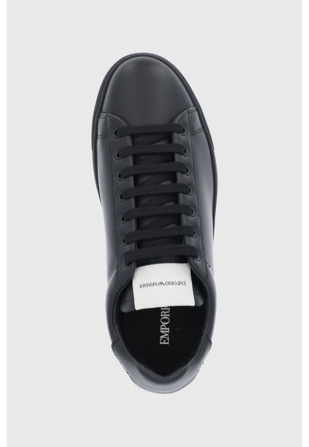 Emporio Armani Buty skórzane kolor czarny. Nosek buta: okrągły. Zapięcie: sznurówki. Kolor: czarny. Materiał: skóra