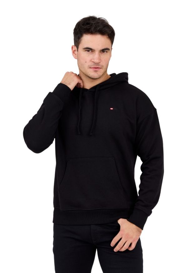 Diesel - DIESEL Czarna męska bluza z kapturem S-ROB-HOOD-MICRODIV, Rozmiar L. Okazja: na co dzień. Typ kołnierza: kaptur. Kolor: czarny. Materiał: materiał, elastan, bawełna. Długość rękawa: długi rękaw. Długość: długie. Styl: casual, klasyczny